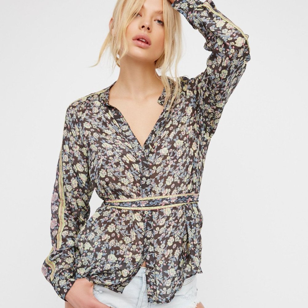 FREE PEOPLE SKYWAY DRIVE-IN FLORAL PRINTED TOP BLOUSE S